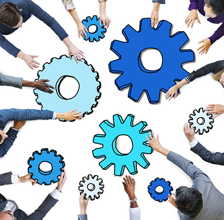 Diverse Business People and Gear Symbols